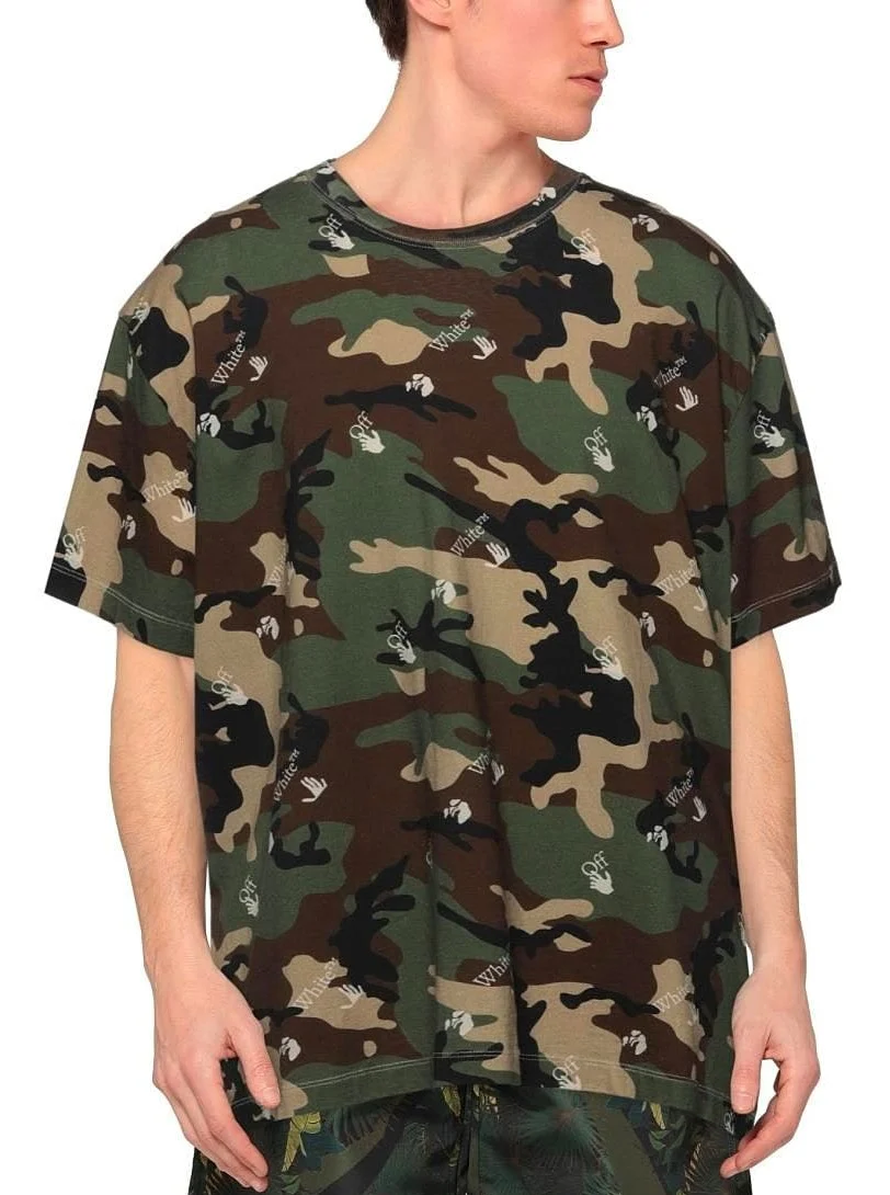 T-shirt OFF-WHITE stampa camouflage oversize col. verde militare - immagine 2