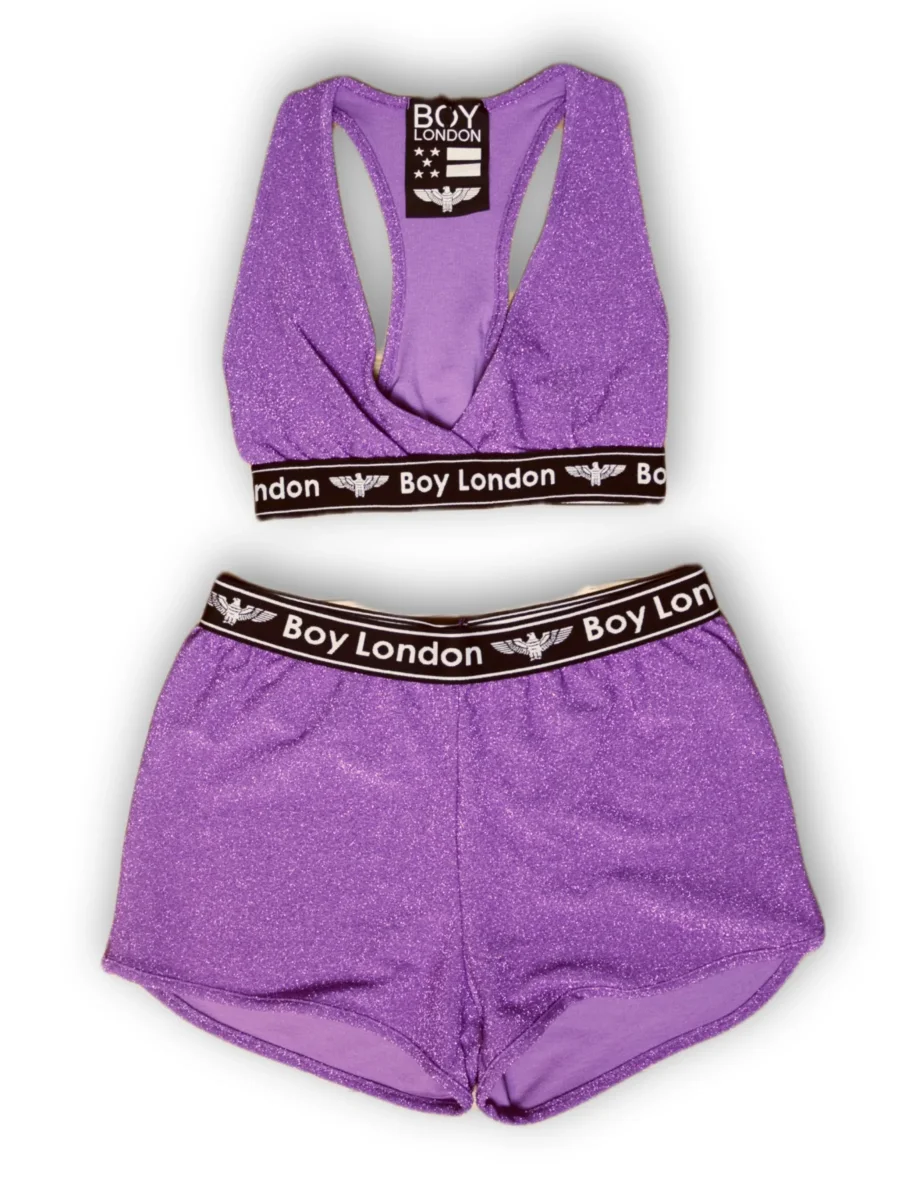 Completino estivo donna BOY LONDON top + short in lurex lilla
